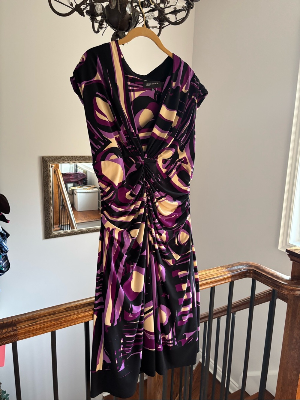 Jones New York Women's Purple & Black Twist-Front Dress